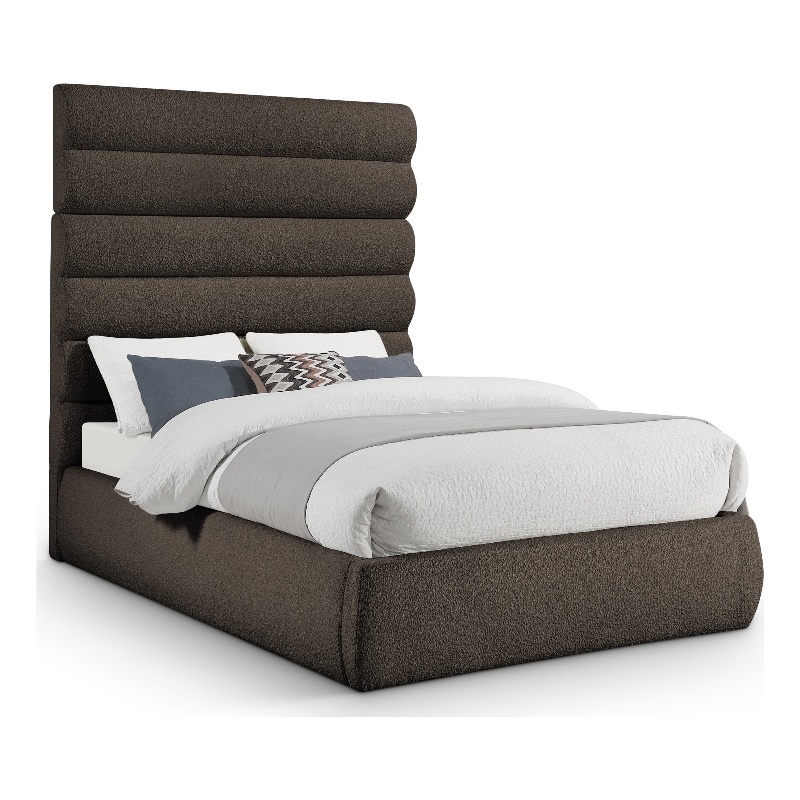 Bowery Hill Contemporary Deep Channel Tufted Rich Brown Boucle Fabric Full Bed