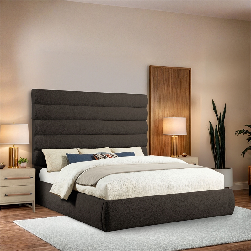 Bowery Hill Contemporary Deep Channel Tufted Rich Brown Boucle Fabric King Bed