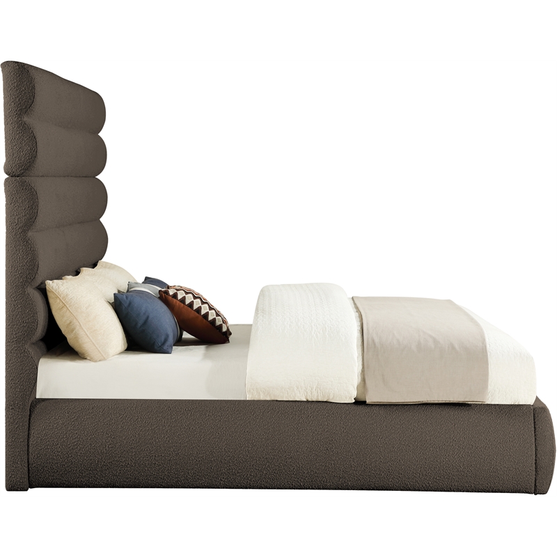Bowery Hill Contemporary Deep Channel Tufted Rich Brown Boucle Fabric King Bed