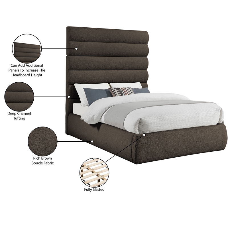 Bowery Hill Contemporary Deep Channel Tufted Rich Brown Boucle Fabric King Bed
