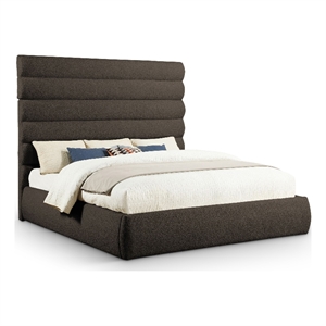 Bowery Hill Contemporary Deep Channel Tufted Rich Brown Boucle Fabric King Bed