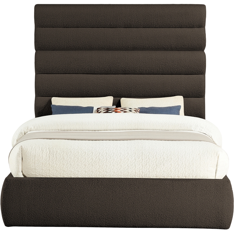 Bowery Hill Contemporary Deep Channel Tufted Rich Brown Boucle Fabric Queen Bed