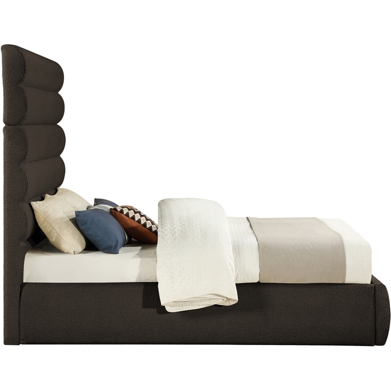 Bowery Hill Contemporary Deep Channel Tufted Rich Brown Boucle Fabric Queen Bed