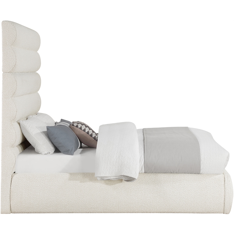 Bowery Hill Contemporary Deep Channel Tufted Rich Cream Boucle Fabric Full Bed
