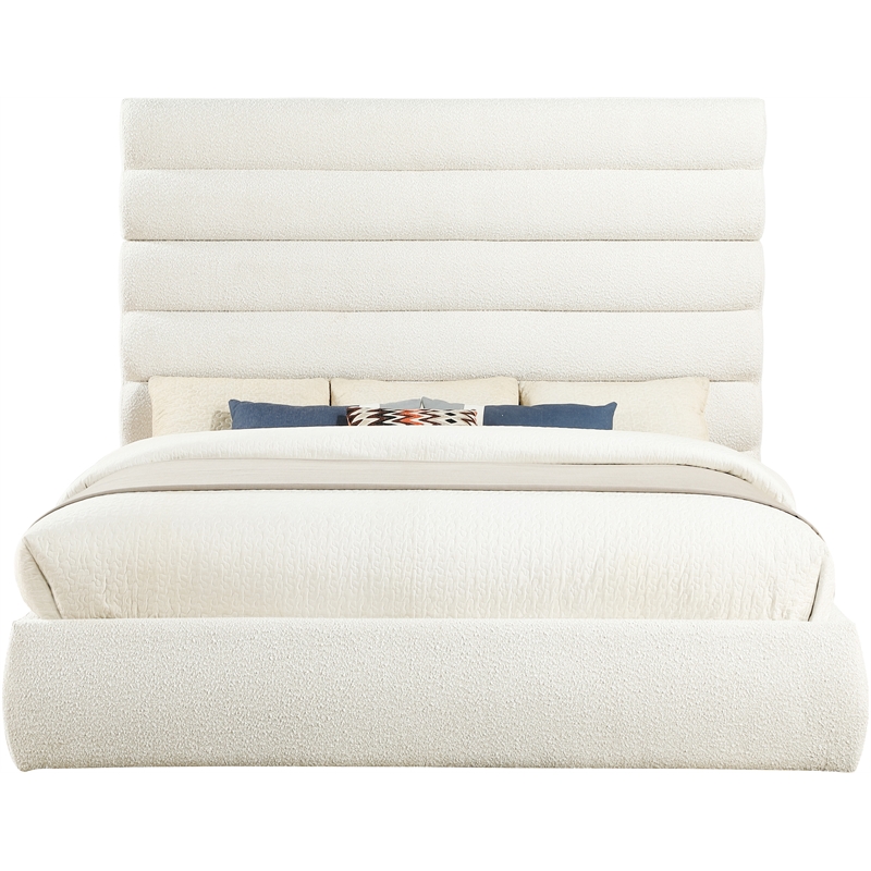 Bowery Hill Contemporary Deep Channel Tufted Rich Cream Boucle Fabric King Bed