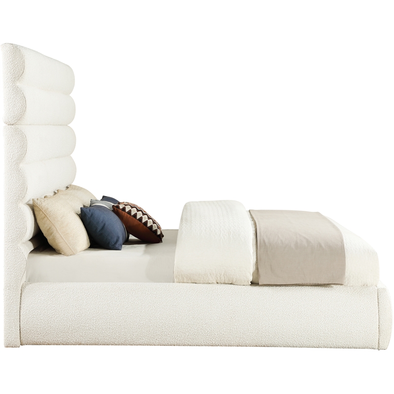 Bowery Hill Contemporary Deep Channel Tufted Rich Cream Boucle Fabric King Bed
