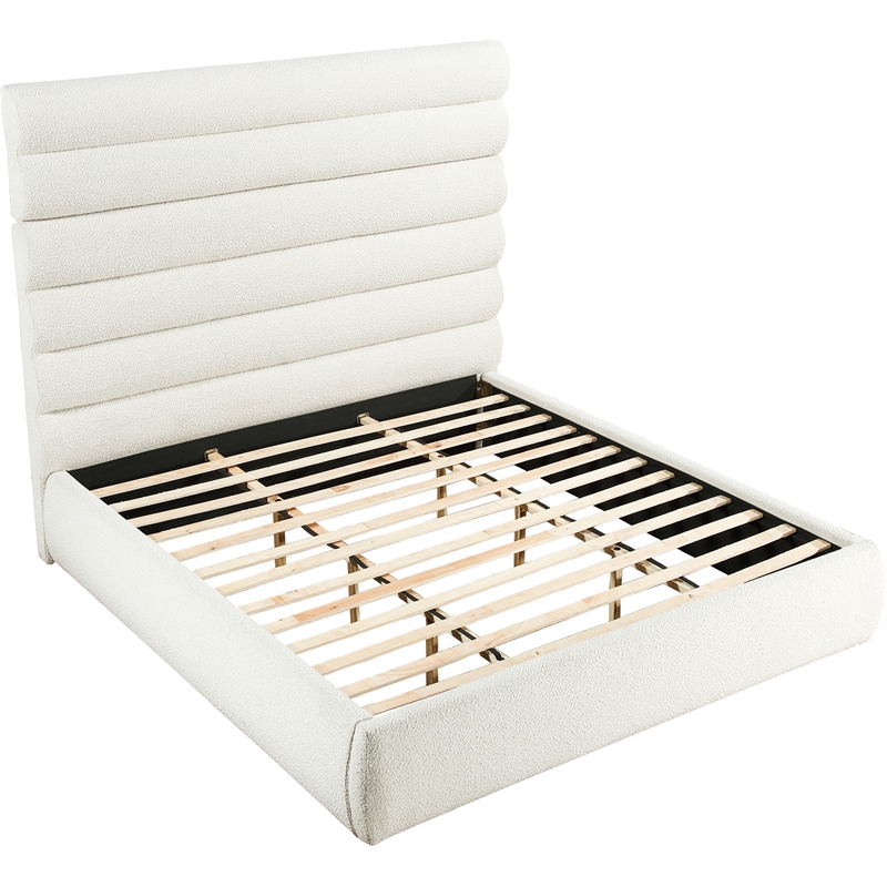 Bowery Hill Contemporary Deep Channel Tufted Rich Cream Boucle Fabric King Bed