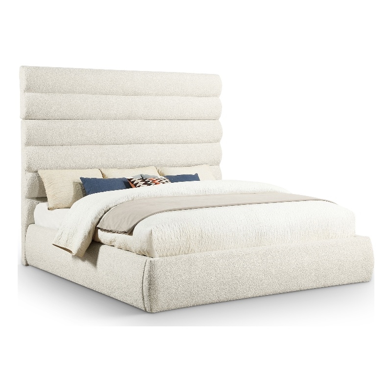 Bowery Hill Contemporary Deep Channel Tufted Rich Cream Boucle Fabric King Bed