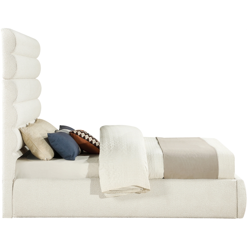 Bowery Hill Contemporary Deep Channel Tufted Rich Cream Boucle Fabric Queen Bed