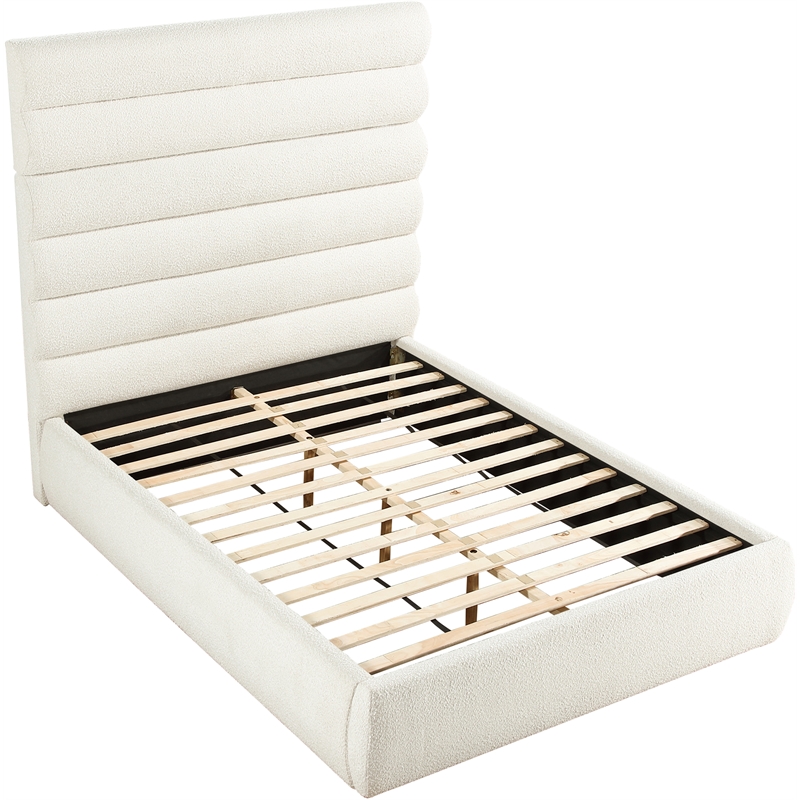 Bowery Hill Contemporary Deep Channel Tufted Rich Cream Boucle Fabric Queen Bed