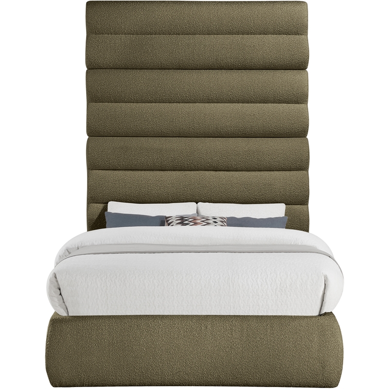 Bowery Hill Contemporary Deep Channel Tufted Rich Olive Boucle Fabric Full Bed