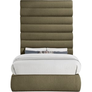 Bowery Hill Contemporary Deep Channel Tufted Rich Olive Boucle Fabric Full Bed