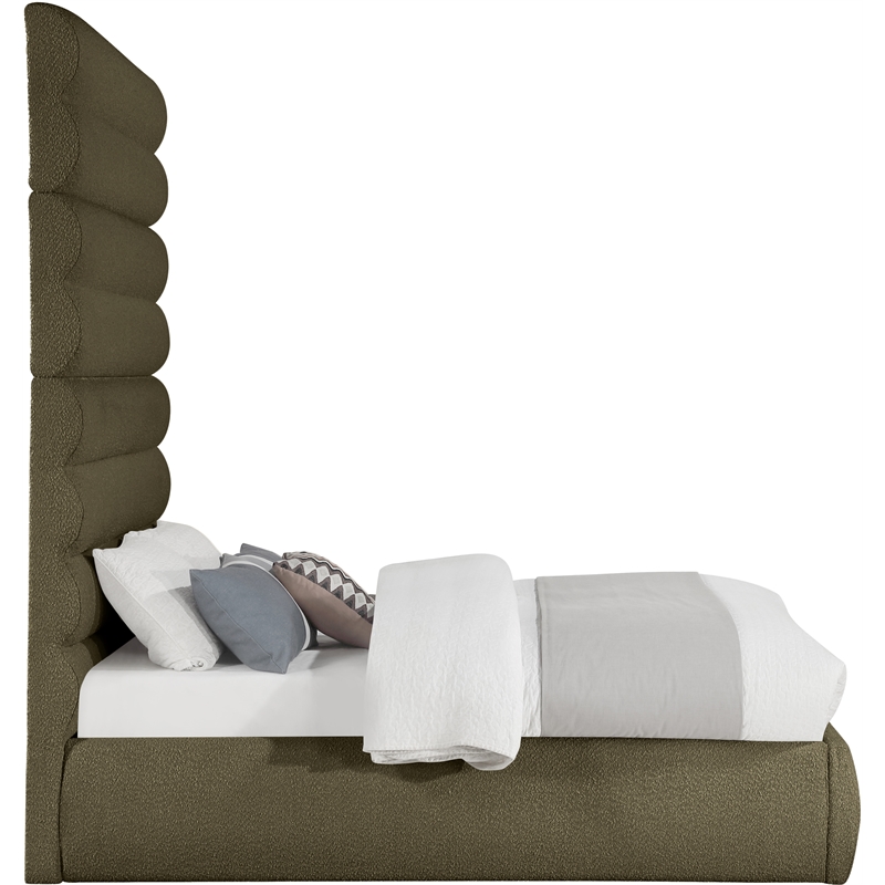 Bowery Hill Contemporary Deep Channel Tufted Rich Olive Boucle Fabric Full Bed