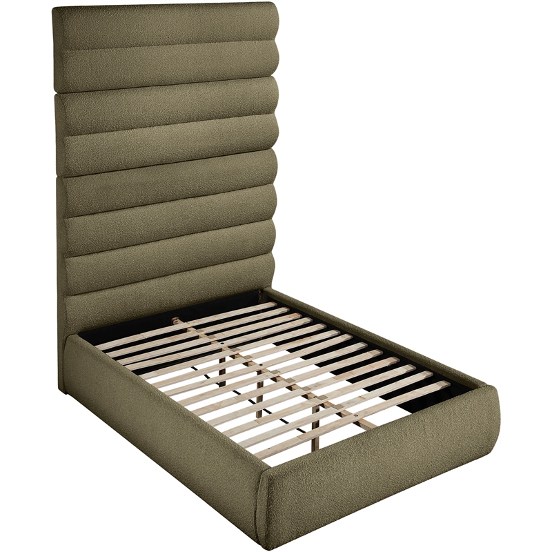 Bowery Hill Contemporary Deep Channel Tufted Rich Olive Boucle Fabric Full Bed