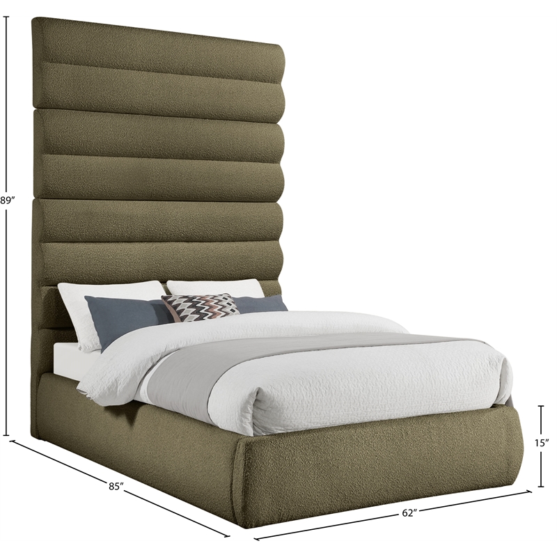 Bowery Hill Contemporary Deep Channel Tufted Rich Olive Boucle Fabric Full Bed