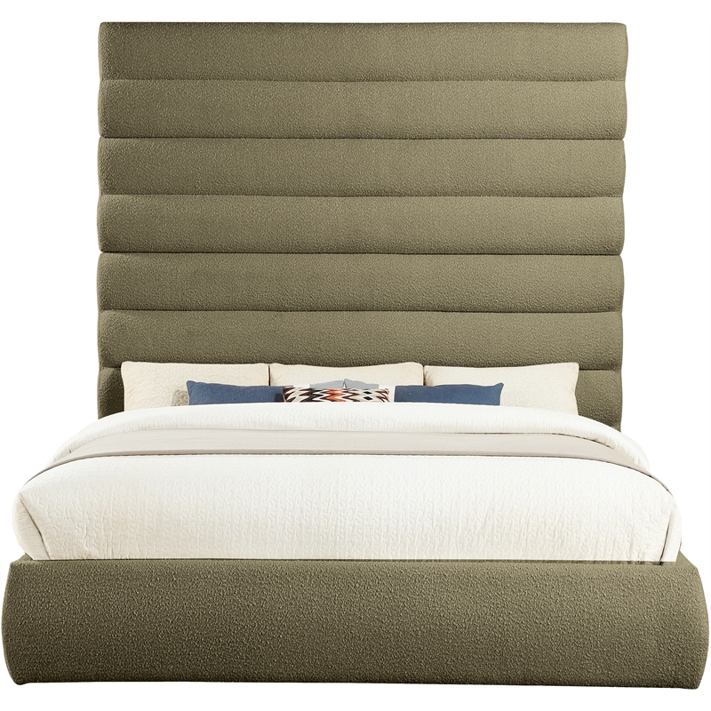 Bowery Hill Contemporary Deep Channel Tufted Rich Olive Boucle Fabric King Bed