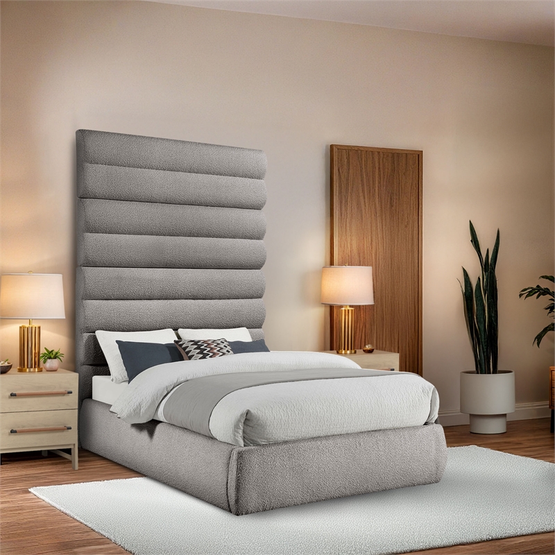 Bowery Hill Contemporary Deep Channel Tufted Rich Taupe Boucle Fabric Full Bed