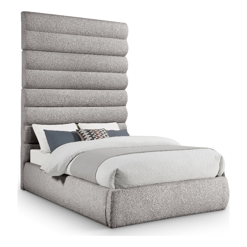 Bowery Hill Contemporary Deep Channel Tufted Rich Taupe Boucle Fabric Full Bed