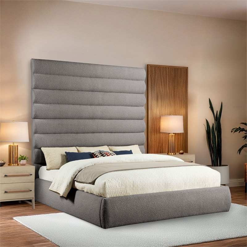 Bowery Hill Contemporary Deep Channel Tufted Rich Taupe Boucle Fabric King Bed