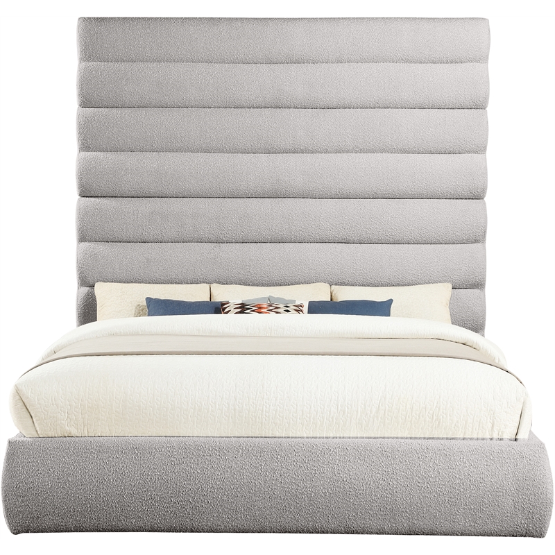 Bowery Hill Contemporary Deep Channel Tufted Rich Taupe Boucle Fabric King Bed