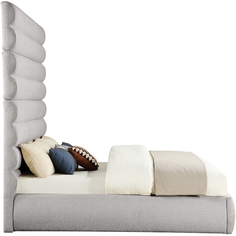 Bowery Hill Contemporary Deep Channel Tufted Rich Taupe Boucle Fabric King Bed