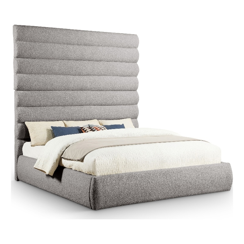 Bowery Hill Contemporary Deep Channel Tufted Rich Taupe Boucle Fabric King Bed