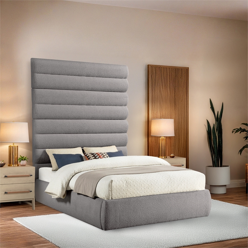 Bowery Hill Contemporary Deep Channel Tufted Rich Taupe Boucle Fabric Queen Bed