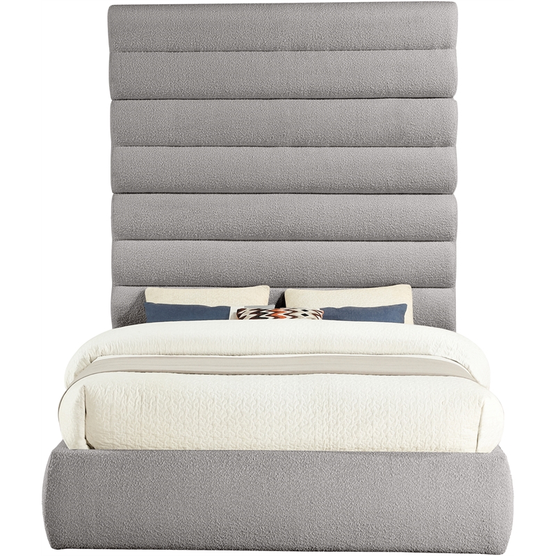 Bowery Hill Contemporary Deep Channel Tufted Rich Taupe Boucle Fabric Queen Bed