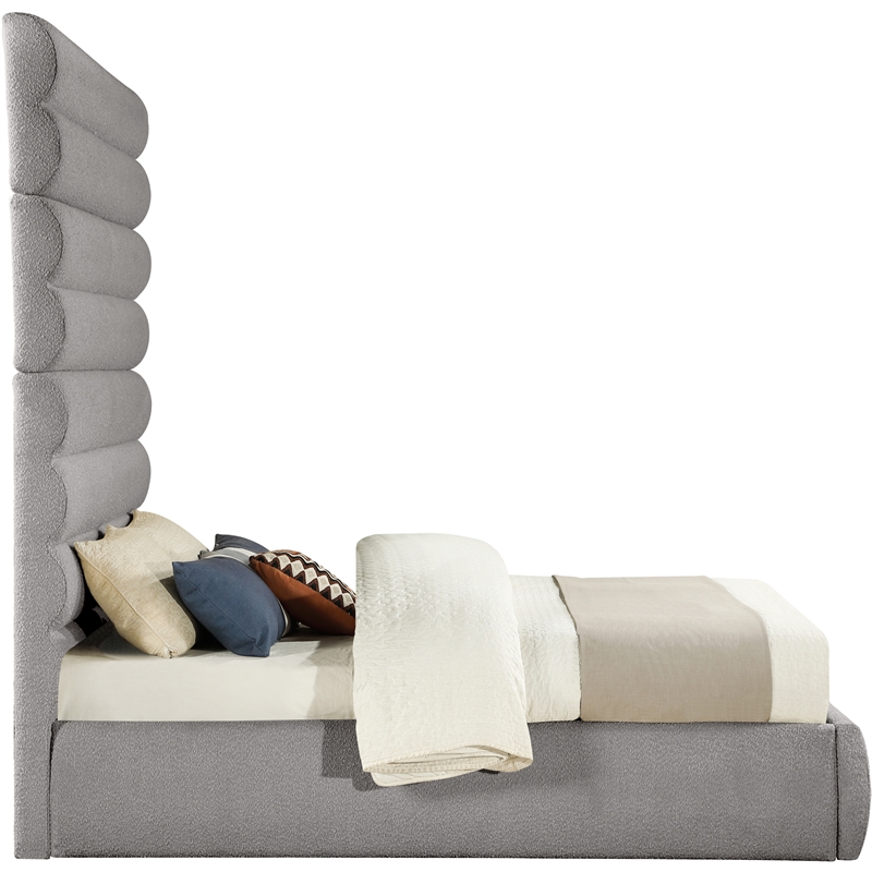 Bowery Hill Contemporary Deep Channel Tufted Rich Taupe Boucle Fabric Queen Bed