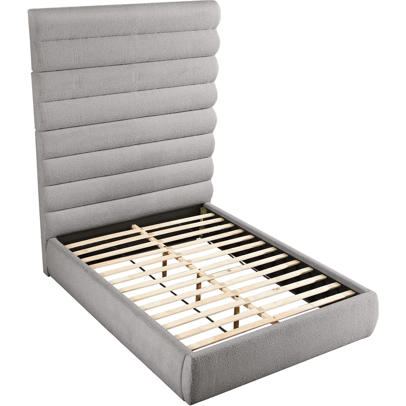 Bowery Hill Contemporary Deep Channel Tufted Rich Taupe Boucle Fabric Queen Bed