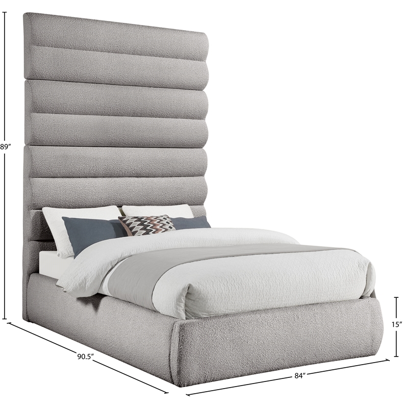 Bowery Hill Contemporary Deep Channel Tufted Rich Taupe Boucle Fabric Queen Bed