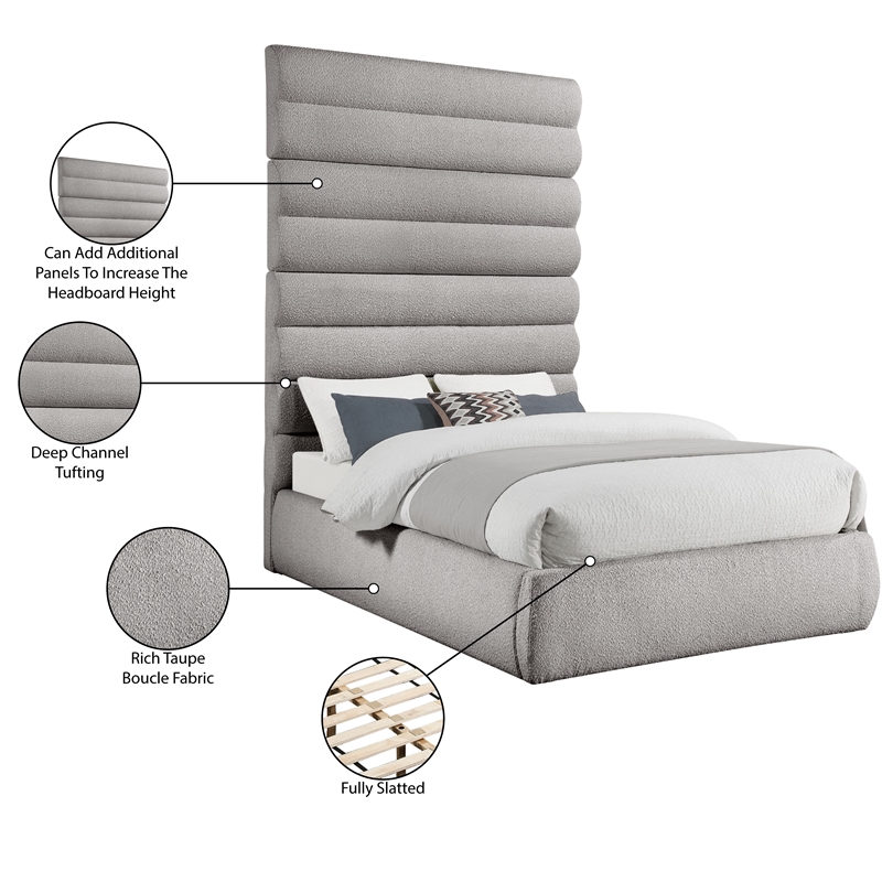 Bowery Hill Contemporary Deep Channel Tufted Rich Taupe Boucle Fabric Queen Bed
