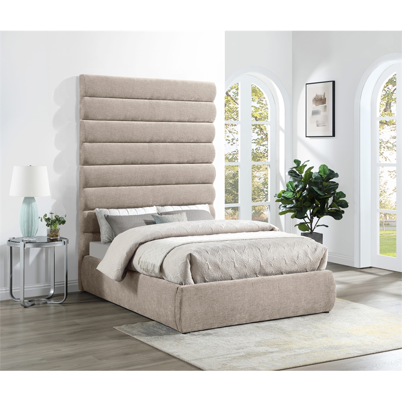 Bowery Hill Contemporary Soft Beige Chenille Fabric Full Bed
