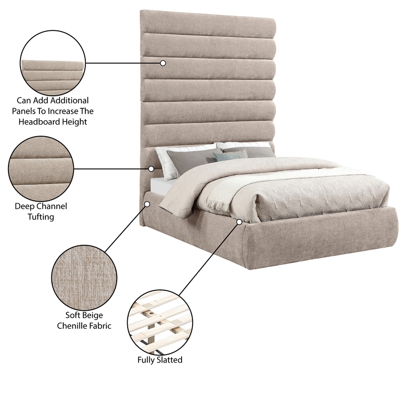 Bowery Hill Contemporary Soft Beige Chenille Fabric Full Bed