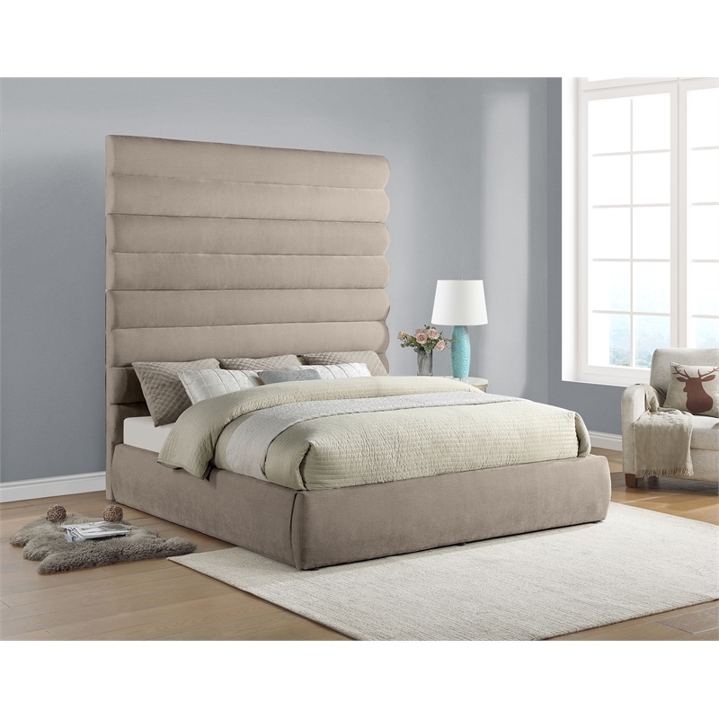 Bowery Hill Contemporary Soft Beige Chenille Fabric King Bed
