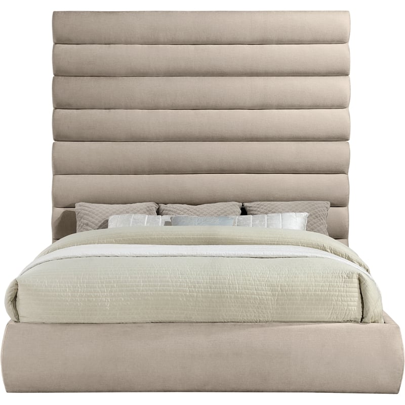 Bowery Hill Contemporary Soft Beige Chenille Fabric King Bed