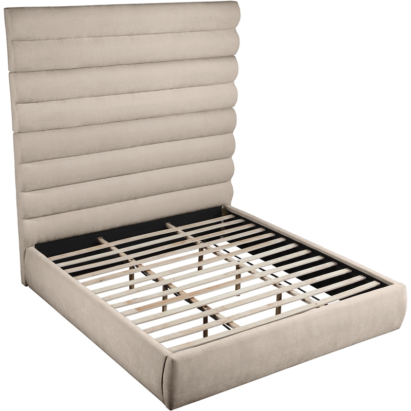 Bowery Hill Contemporary Soft Beige Chenille Fabric King Bed