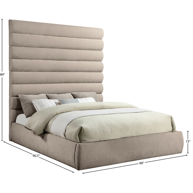 Bowery Hill Contemporary Soft Beige Chenille Fabric King Bed