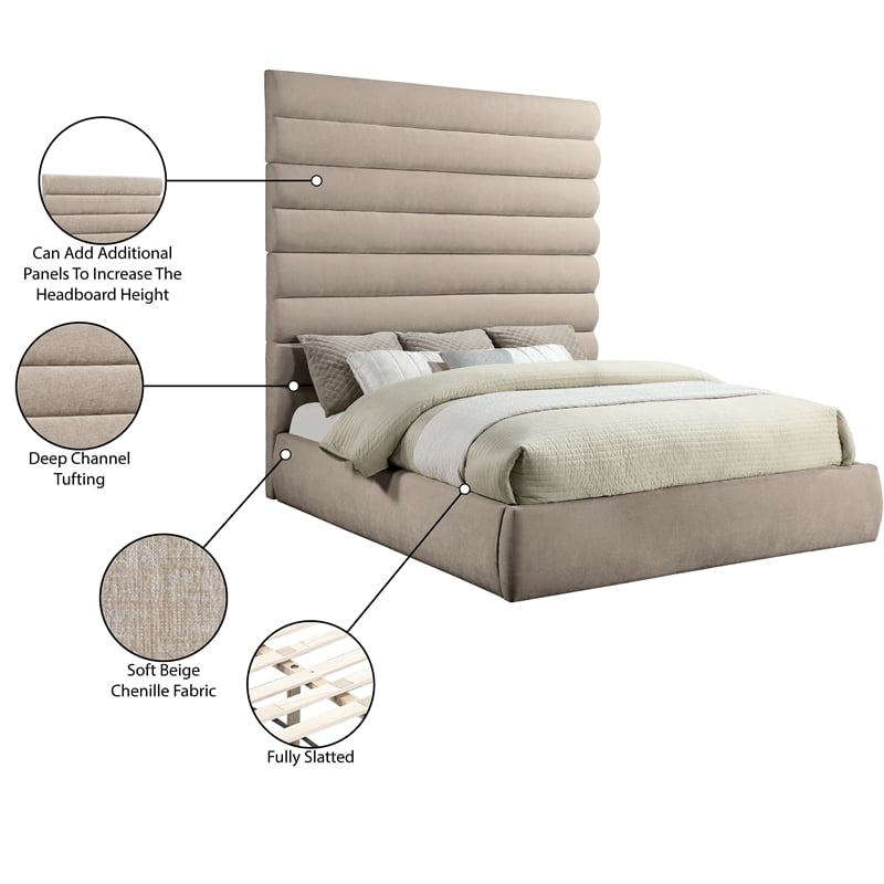 Bowery Hill Contemporary Soft Beige Chenille Fabric King Bed