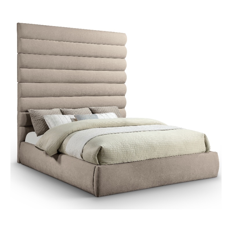 Bowery Hill Contemporary Soft Beige Chenille Fabric King Bed