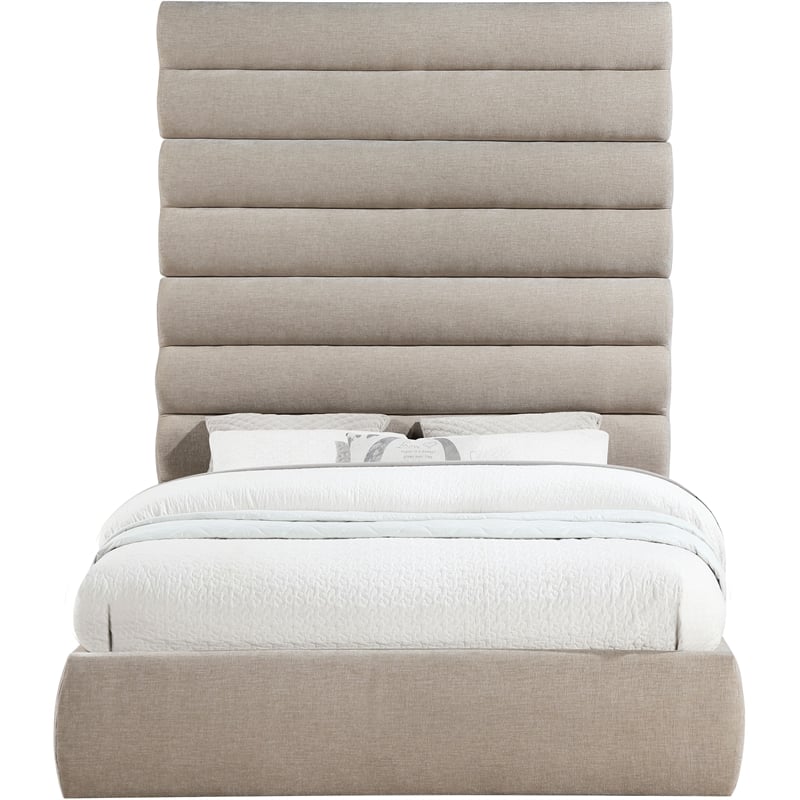 Bowery Hill Contemporary Soft Beige Chenille Fabric Queen Bed