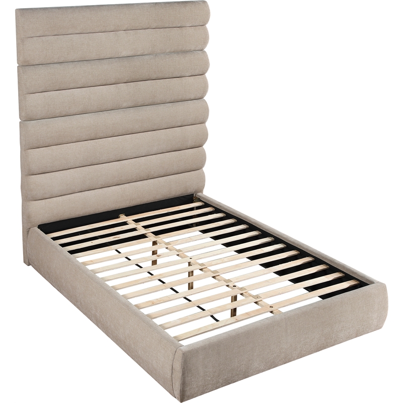 Bowery Hill Contemporary Soft Beige Chenille Fabric Queen Bed