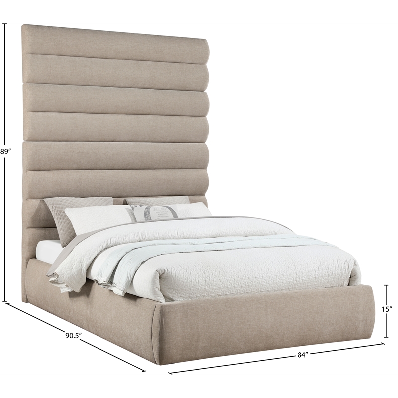 Bowery Hill Contemporary Soft Beige Chenille Fabric Queen Bed
