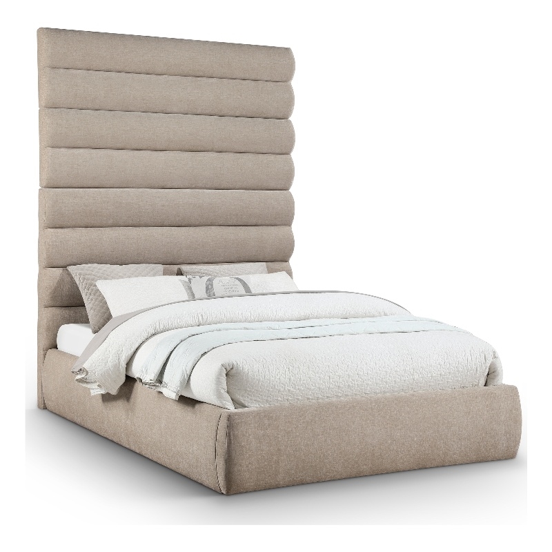 Bowery Hill Contemporary Soft Beige Chenille Fabric Queen Bed