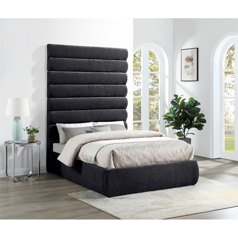 Bowery Hill Contemporary Soft Black Chenille Fabric Full Bed