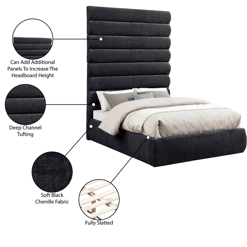 Bowery Hill Contemporary Soft Black Chenille Fabric Full Bed