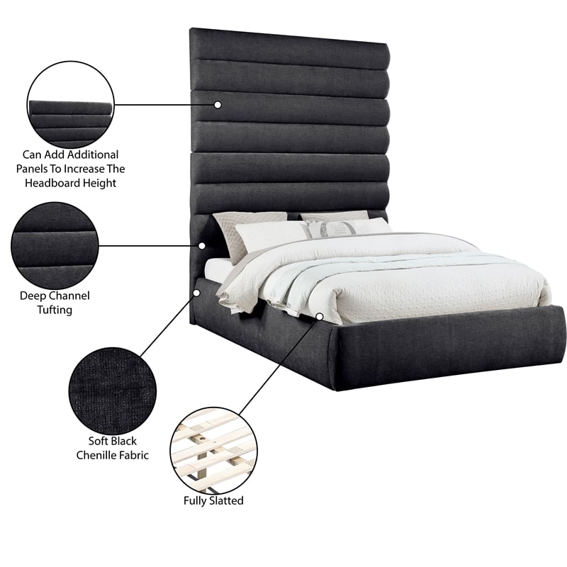 Bowery Hill Contemporary Soft Black Chenille Fabric Queen Bed