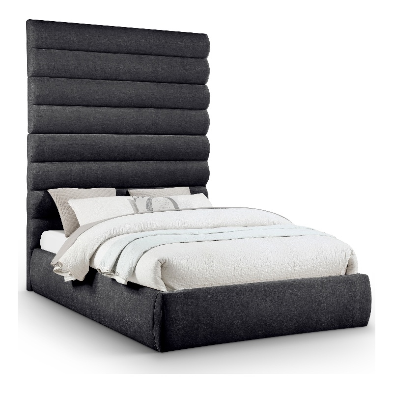 Bowery Hill Contemporary Soft Black Chenille Fabric Queen Bed