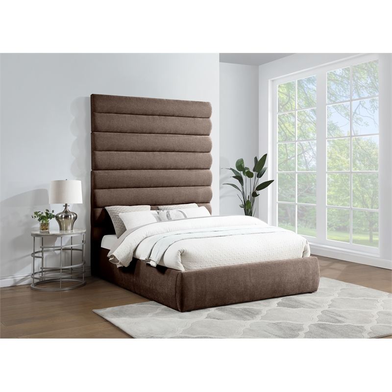 Bowery Hill Contemporary Soft Brown Chenille Fabric Queen Bed