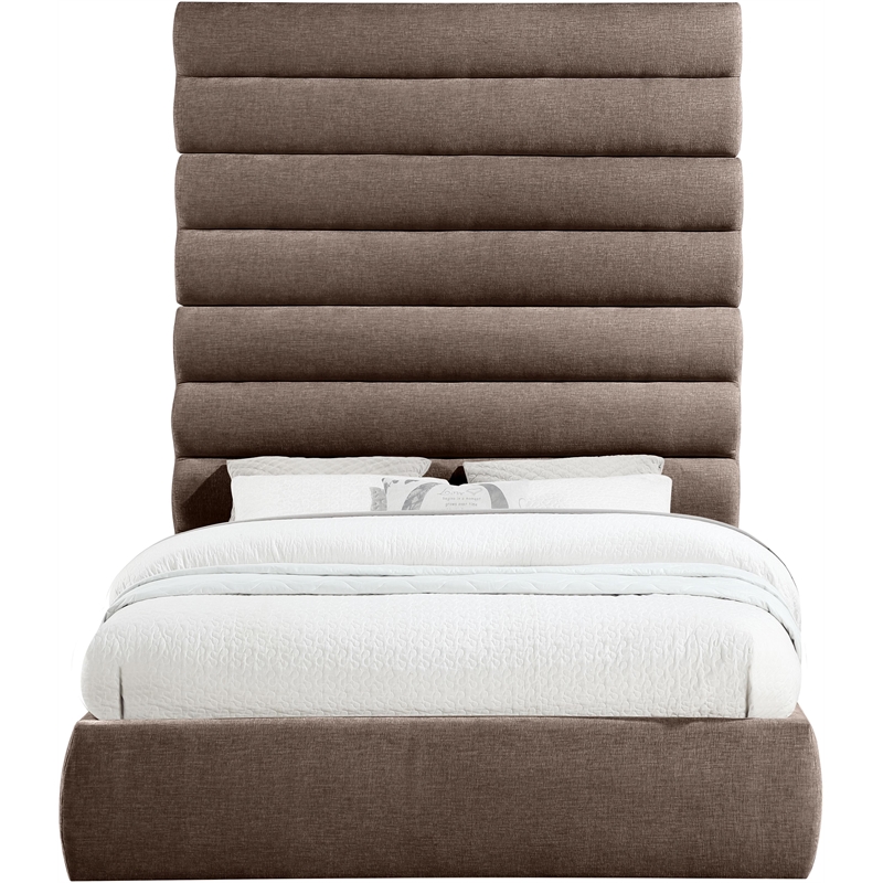Bowery Hill Contemporary Soft Brown Chenille Fabric Queen Bed